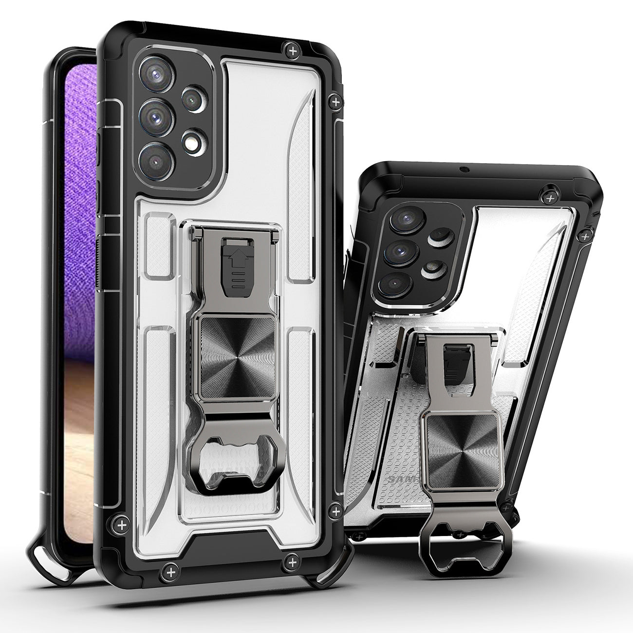 Kickstand Ring Holder/Bottle Opener with Magnetic Car Mount for Samsung Galaxy A32 In Clear